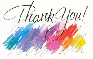 the words thank you! on a colourful background